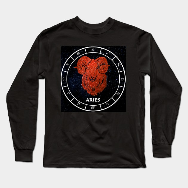 Aries - Zodiac Sign Long Sleeve T-Shirt by KimberlyFizzArt